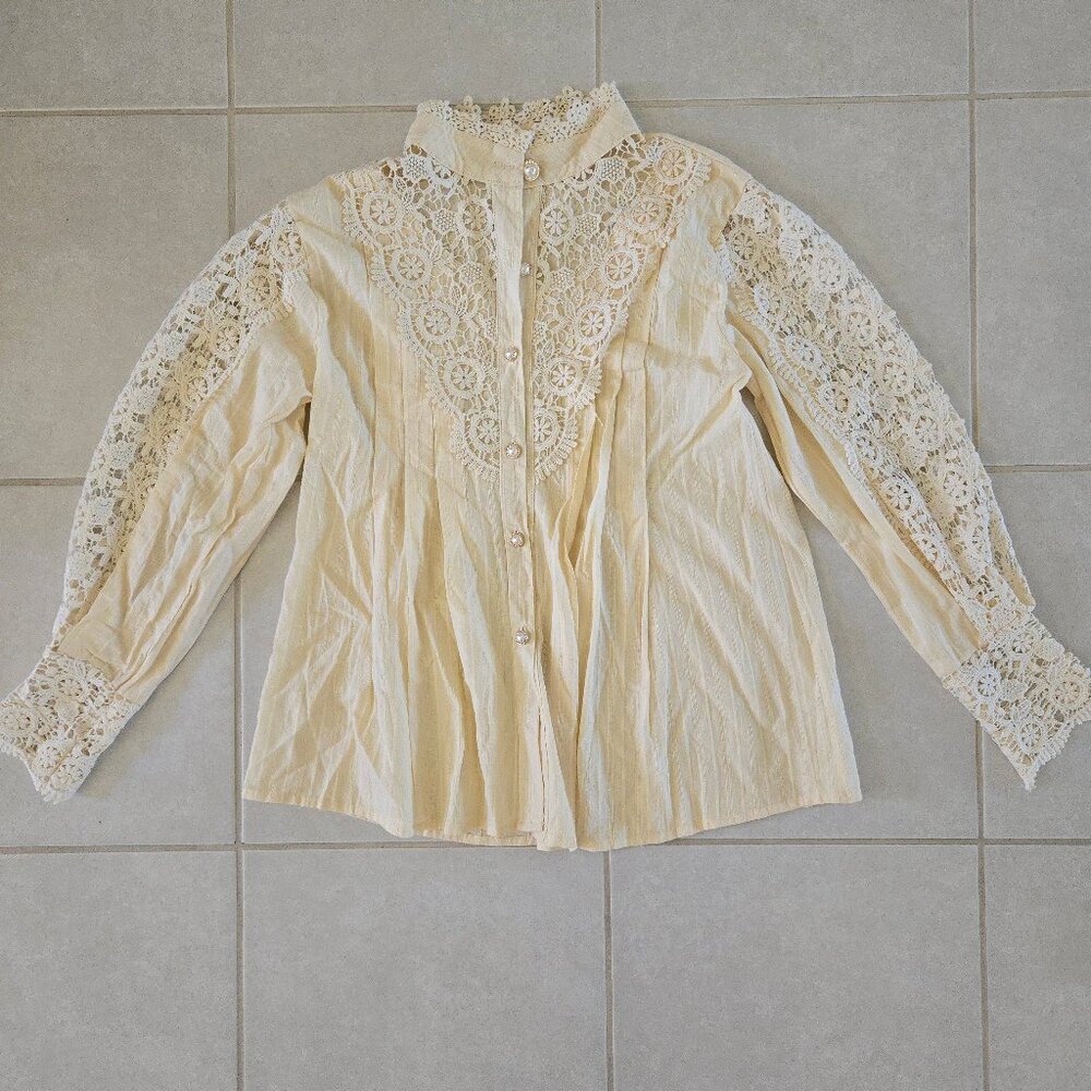 Coquette Cottagecore XL Prairie Lace Victorian Period Button Down Regency Top